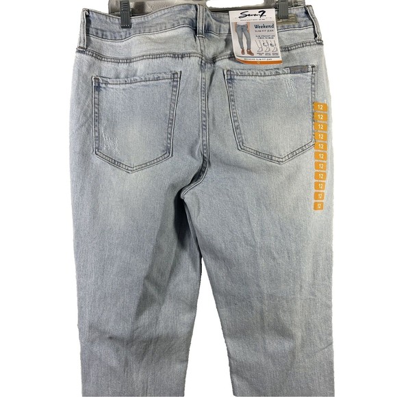 Women Seven 7 Weekend Slim Fit Jean Light Blue Straight Leg Distressed Sz 12 NWT - Picture 7 of 16
